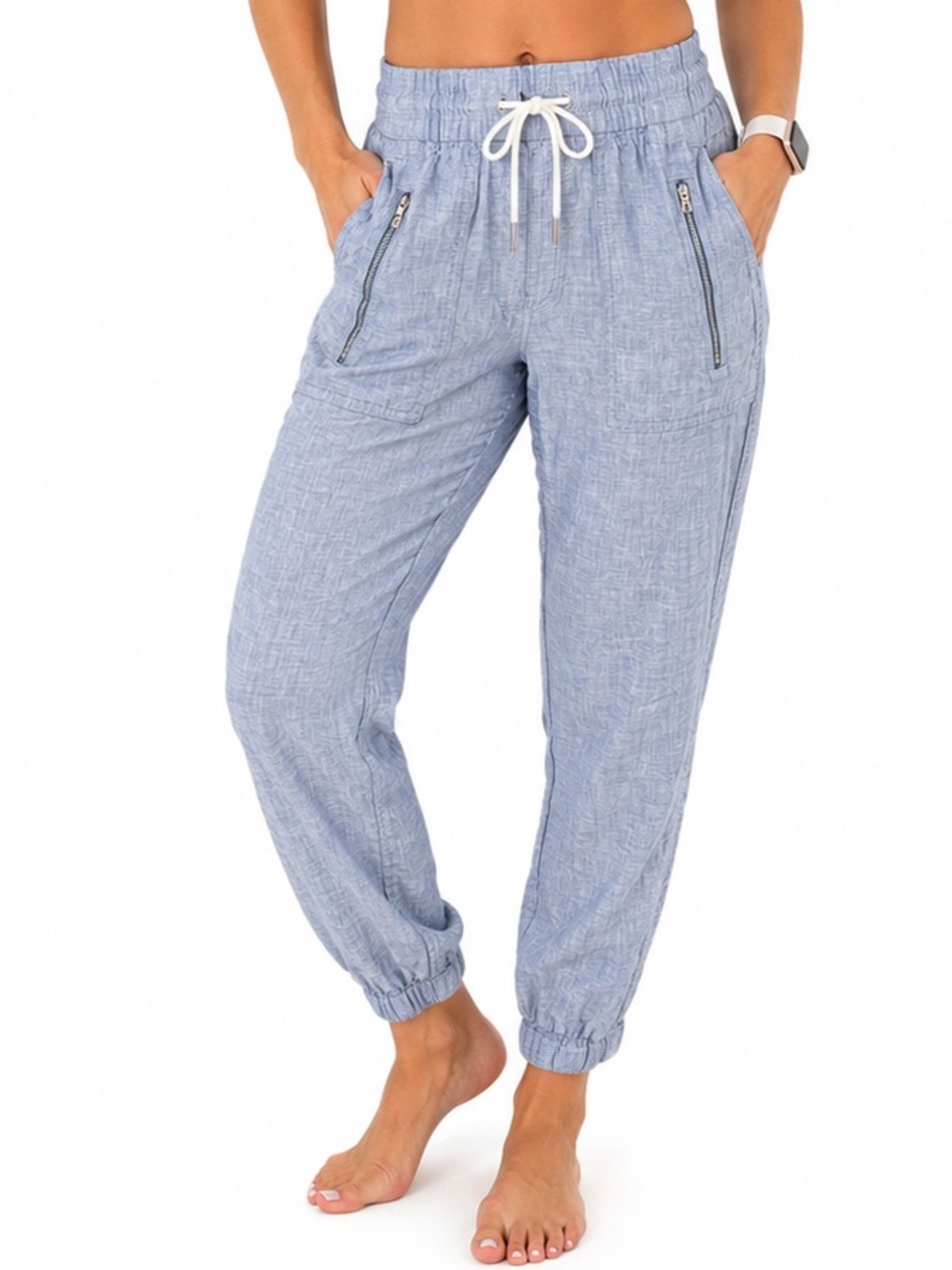 Athleta 100% Linen Size 6 Chambray-Style Light Blue Jogger Pants
